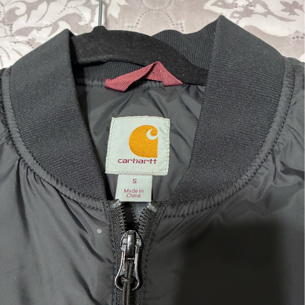 Carhartt Black Bomber Jacket with Gold Logo Patch